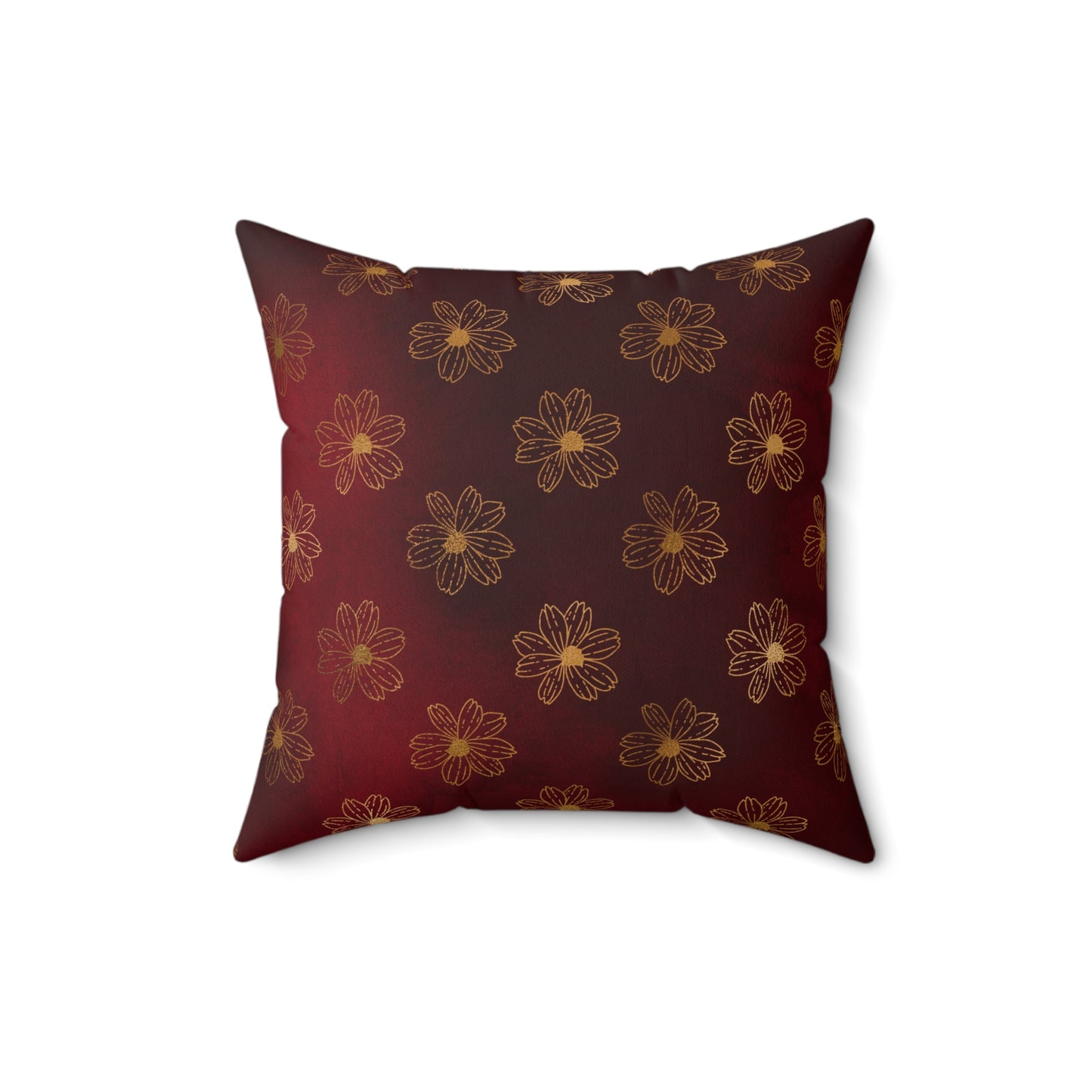 Crimson Gilded Daisies Throw Pillow