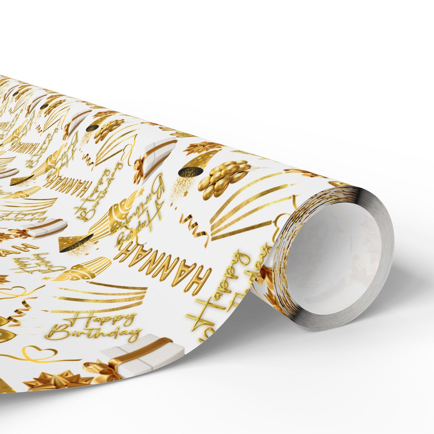 Gold Elegant Birthday Custom Name Wrapping Paper (Hannah)