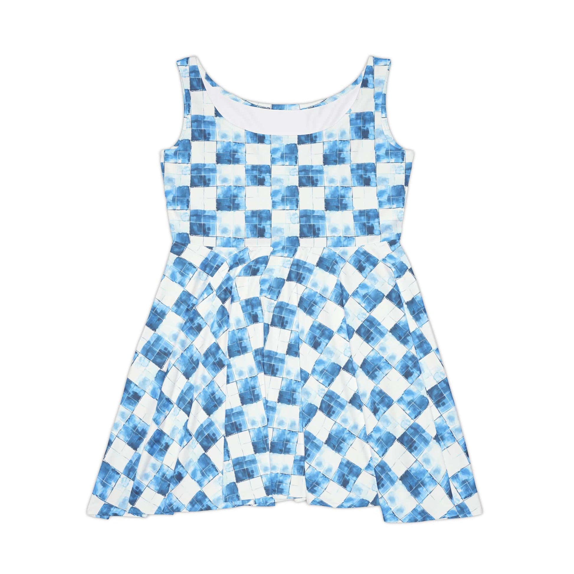Cozy Blue Checkered Women's Skater Dress