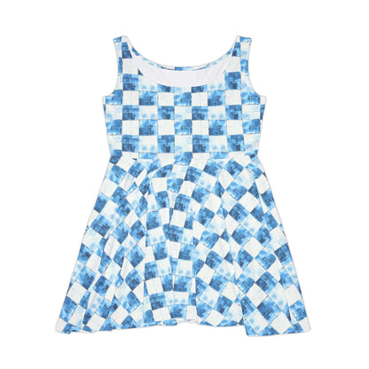 Cozy Blue Checkered Women's Skater Dress