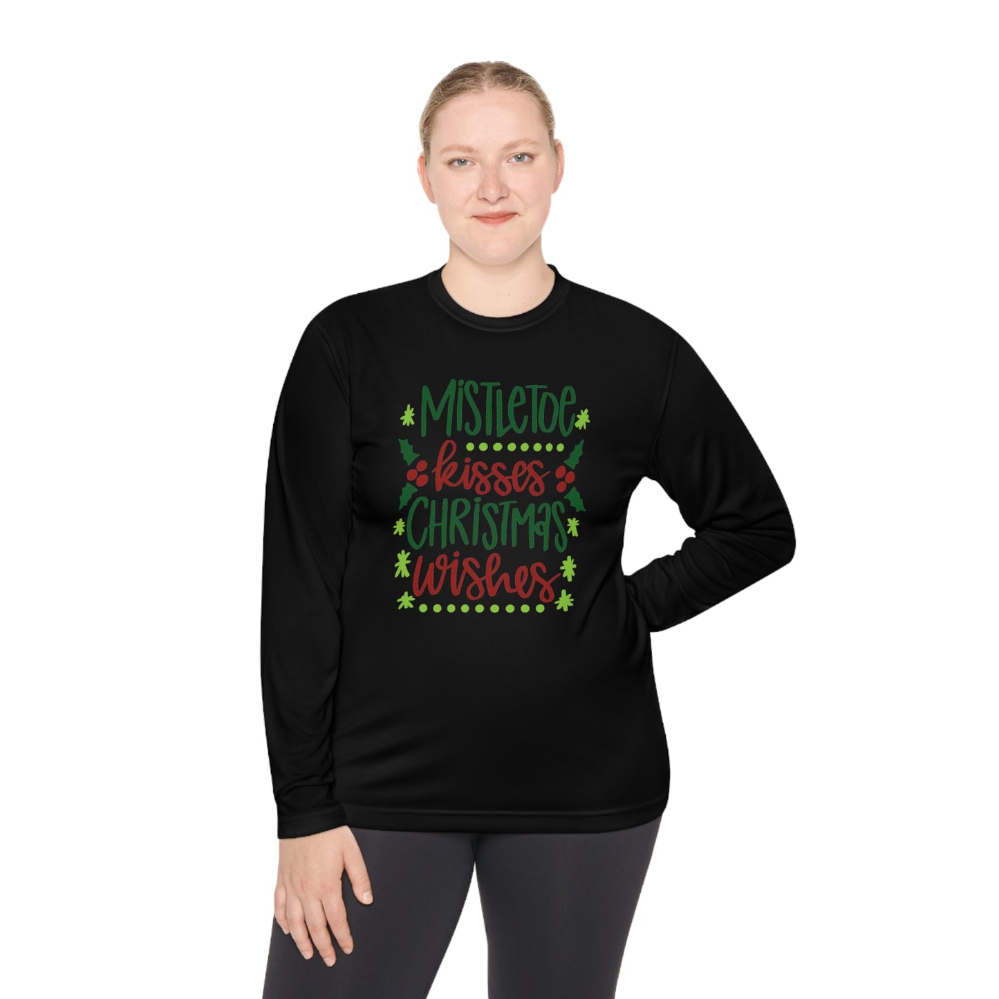 Mistletoe Kisses Christmas Wishes Adult Long Sleeve Tee