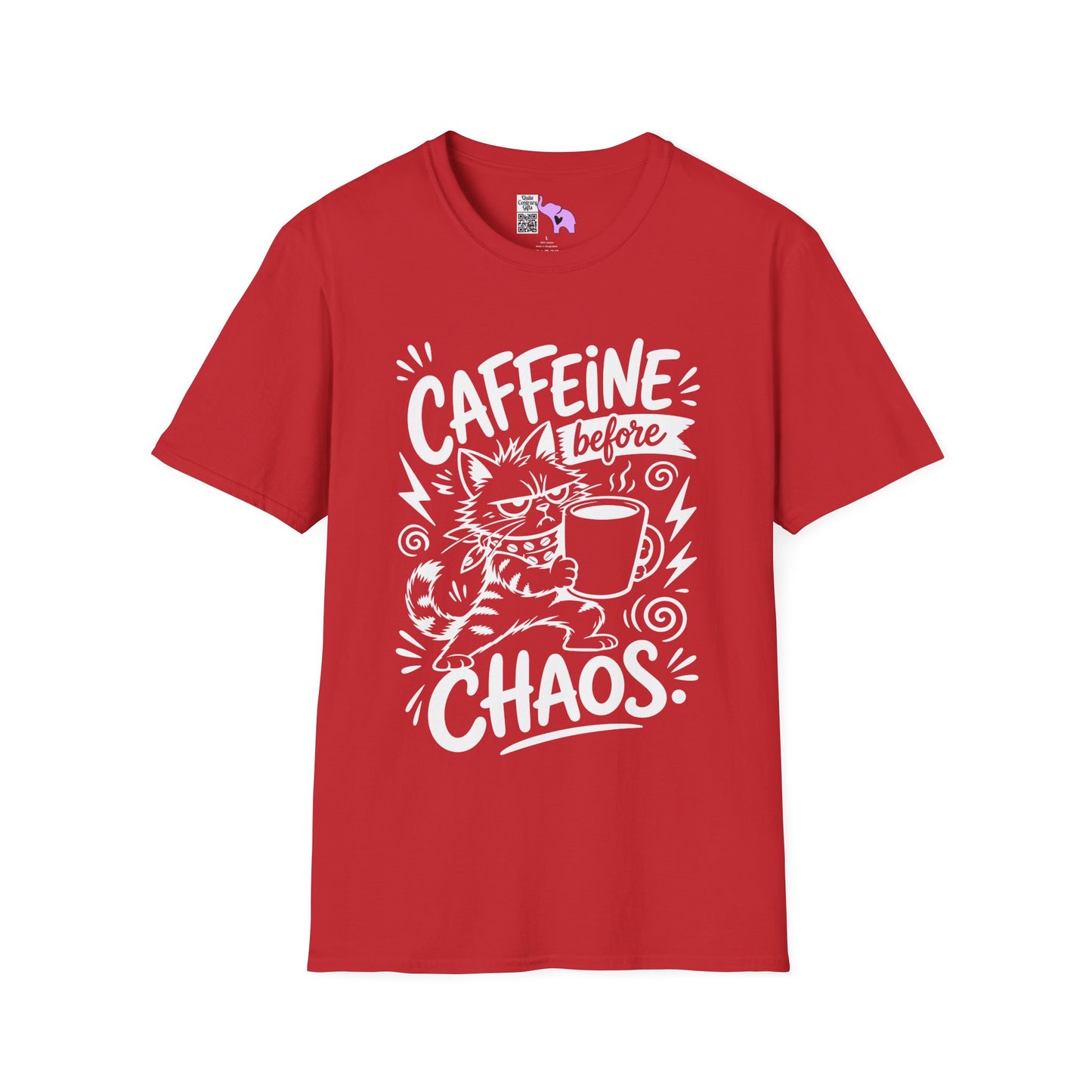 ""Caffeine Before Chaos (Cat) Adult T-shirt