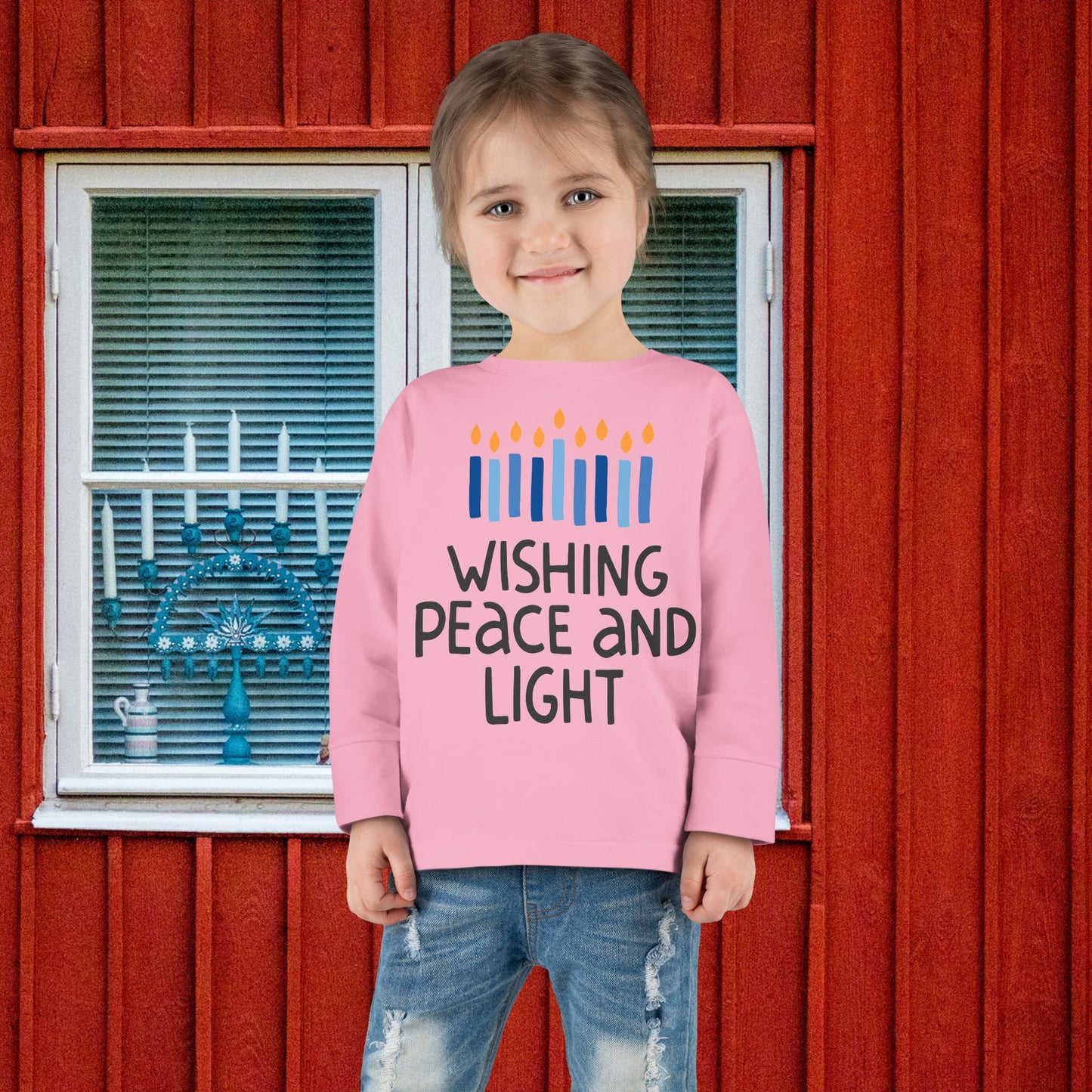 Hanukkah Wishing Peace & Light Toddler Long Sleeve Tee