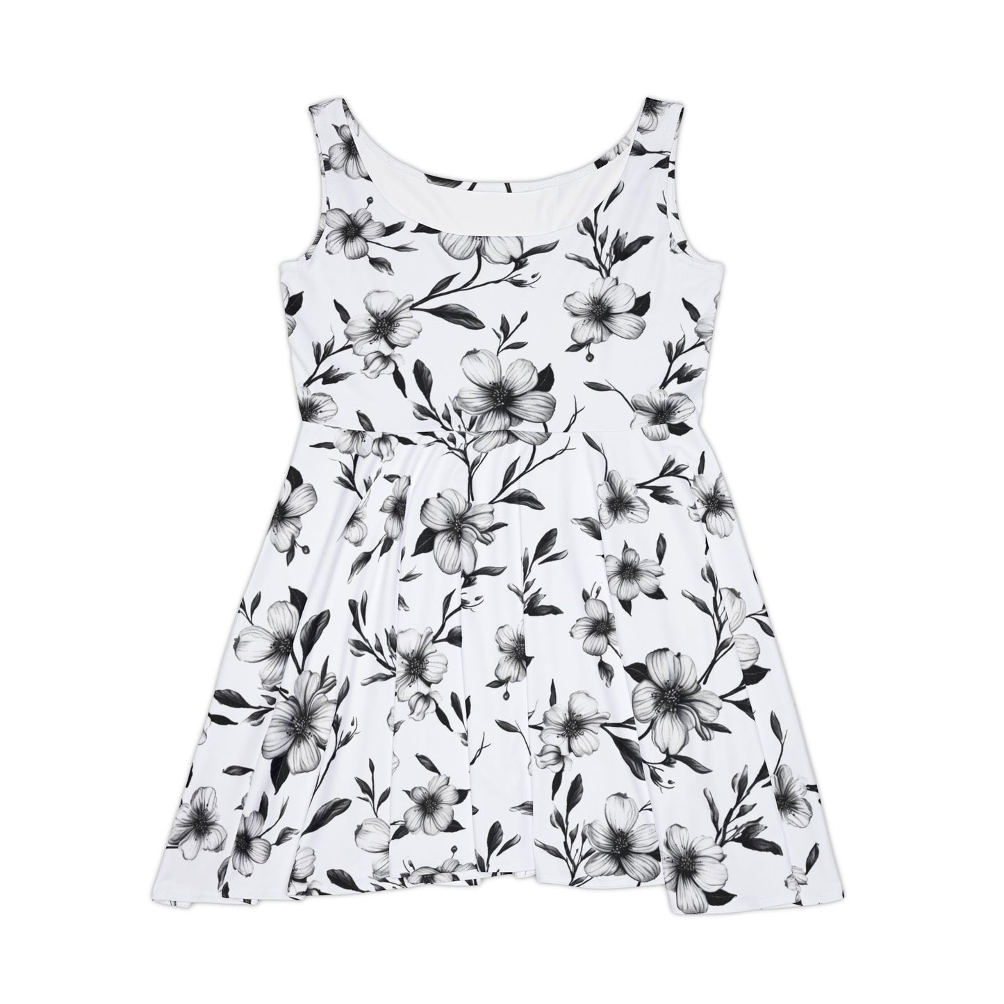 Black & White Five Petal Floral Women's Skater Dress