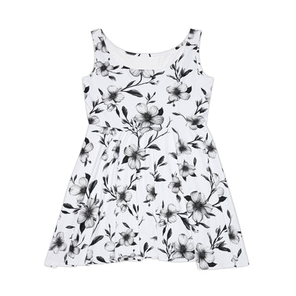 Black & White Five Petal Floral Women's Skater Dress
