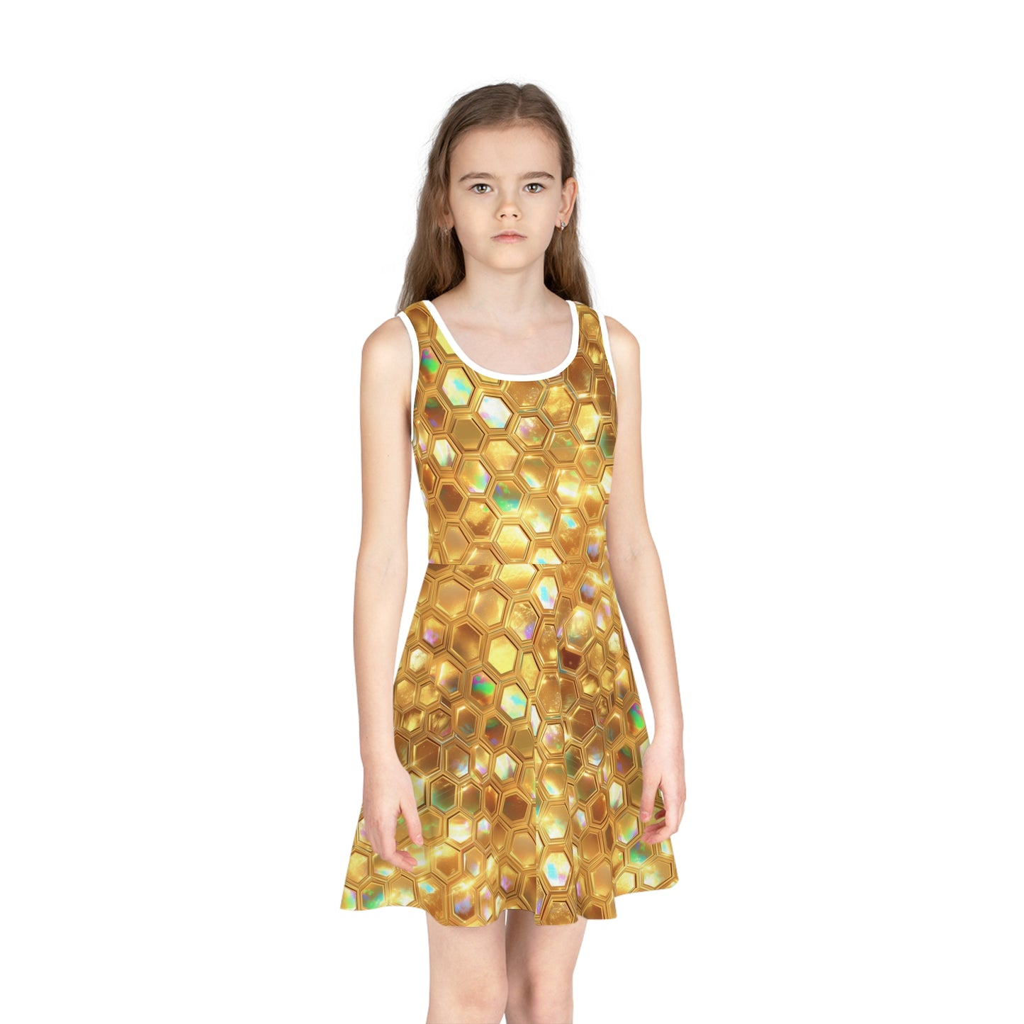 Golden Prism Grid Girls' Sleeveless Sundress