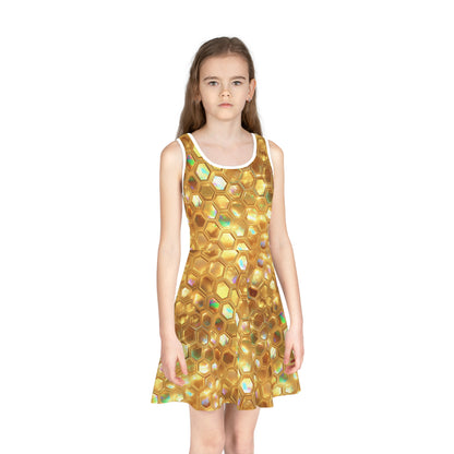 Golden Prism Grid Girls' Sleeveless Sundress