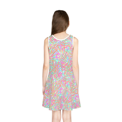Tropical Sunset Palms Girls' Sleeveless Sundress