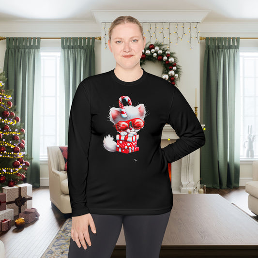 Candy Cane Kitten Adult Long Sleeve Tee