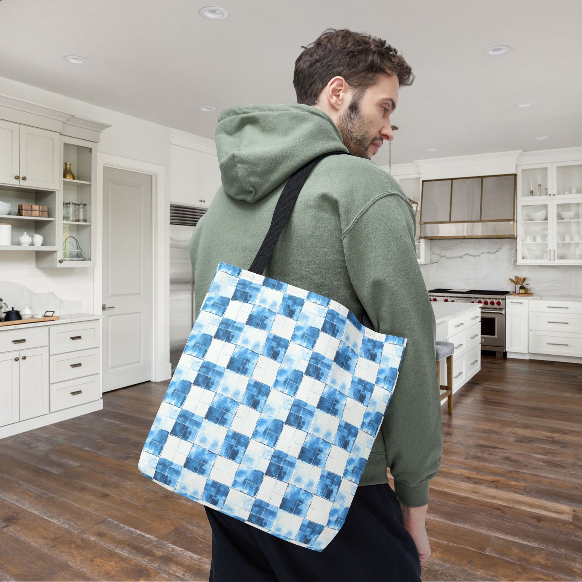 Cozy Blue Checkered Canvas Tote Bag