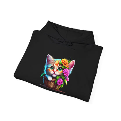 Cute Colorful Kitten in Flowers Heavy Blend™ Hooded Sweatshirt