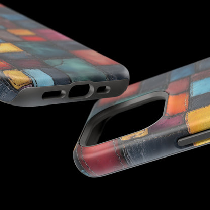 Coloerful Leather Patchwork MagSafe® Compatible Tough Case for iPhone