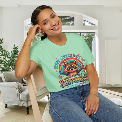 Your Little Ray of Sarcastic Sunshine is Here (Racoon) Adult T-shirt