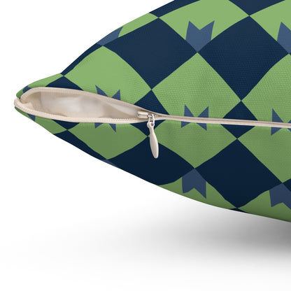 Diamond Bloom-Sage & Navy Throw Pillow