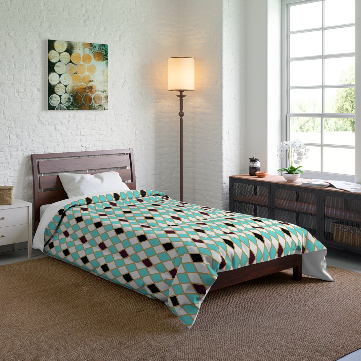 Teal/White Harlequin Basic Bedding Set