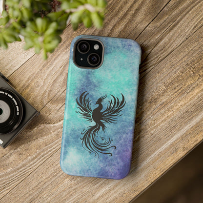 Phoenix Silhouette Over Teal Nebula MagSafe® Compatible Tough Case for iPhone