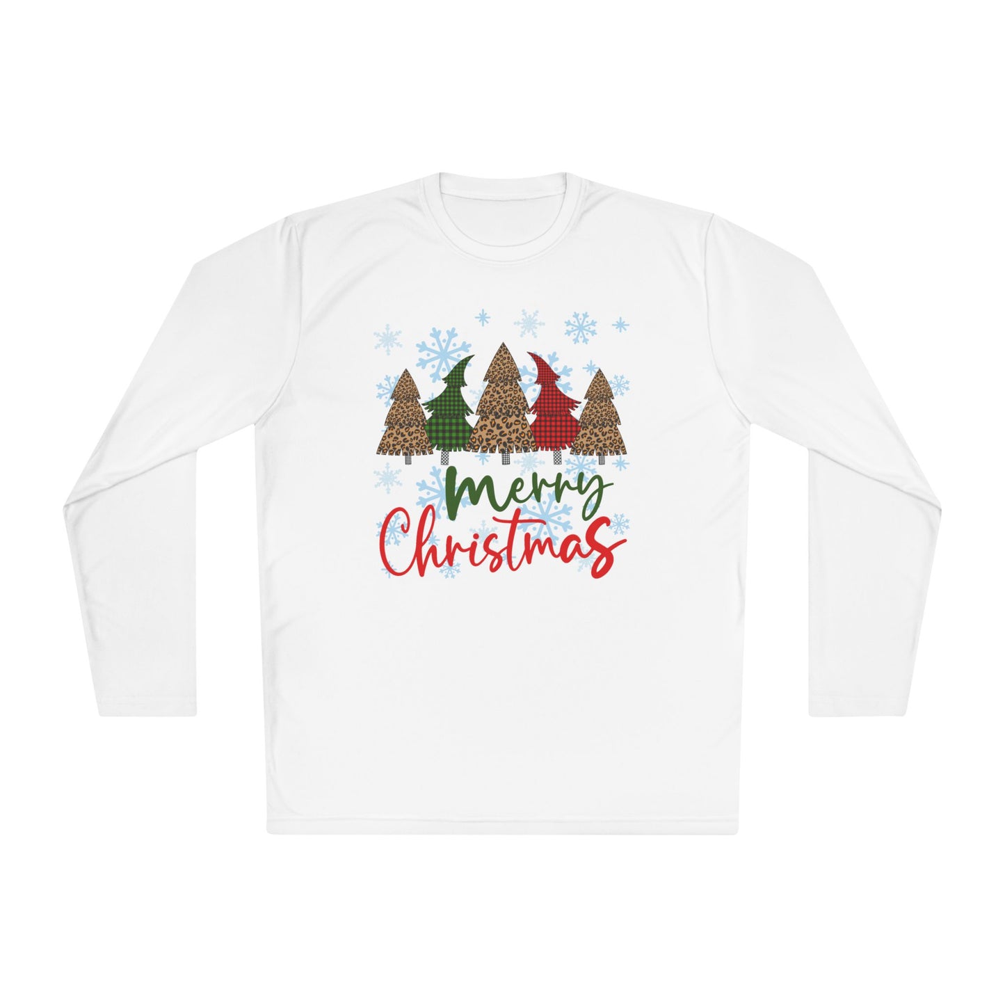 Checkered Trees Merry Christmas Adult Long Sleeve Tee