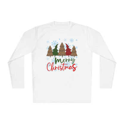 Checkered Trees Merry Christmas Adult Long Sleeve Tee