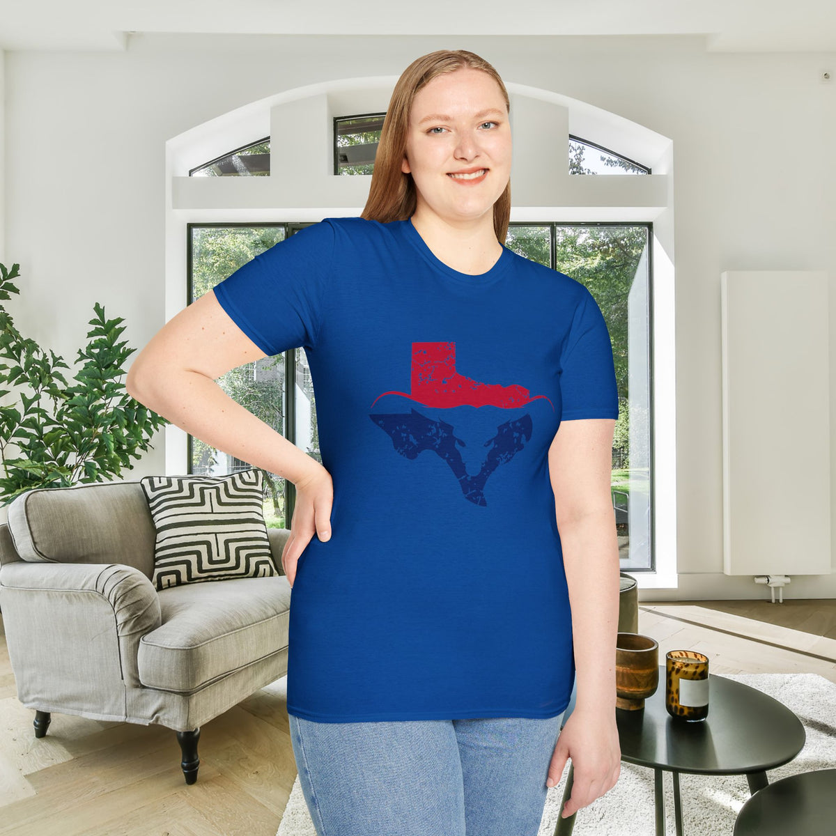 Red & Blue Texas Longhorn Adult Tshirt