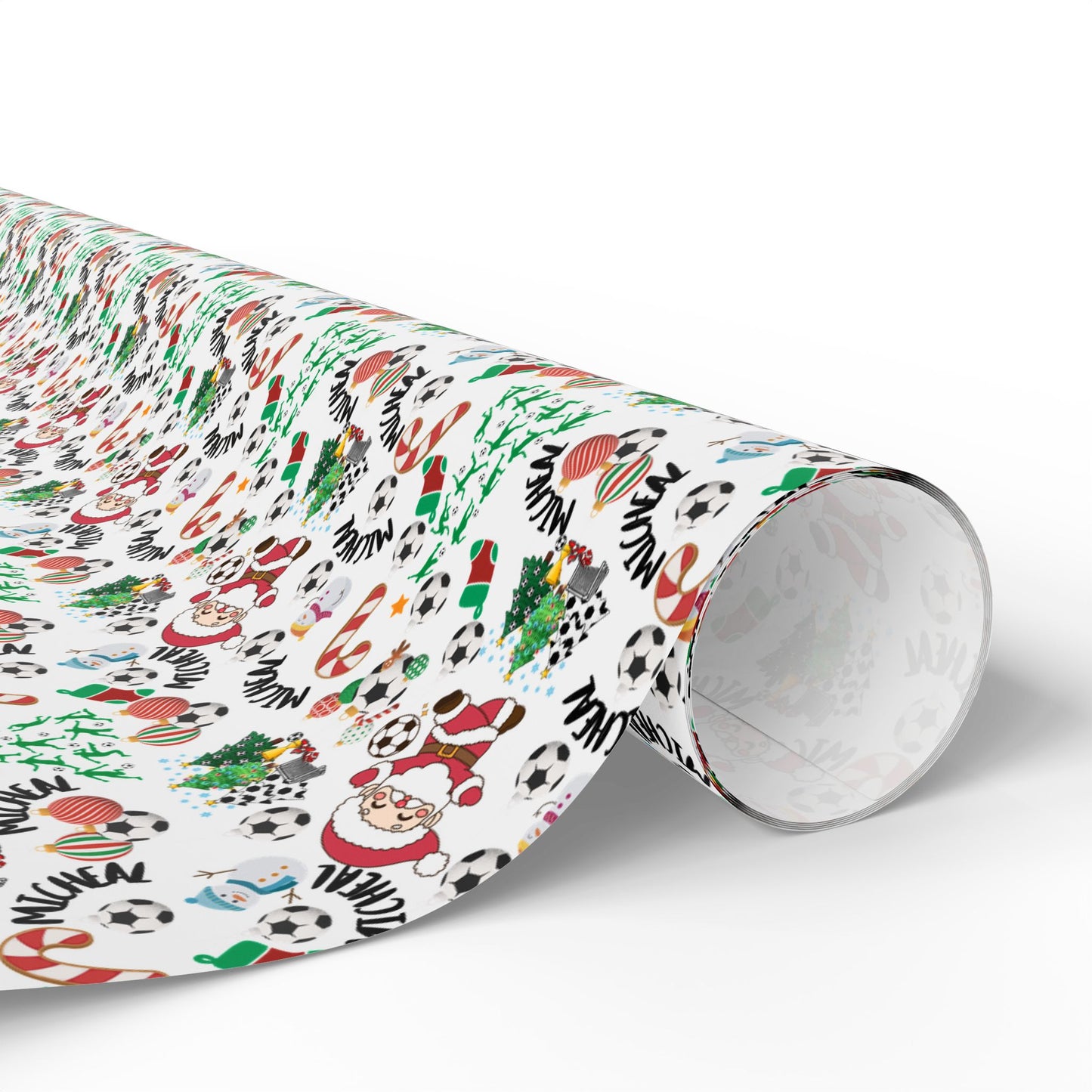 Christmas Soccer 2 Custom Name Wrapping Paper (Micheal)