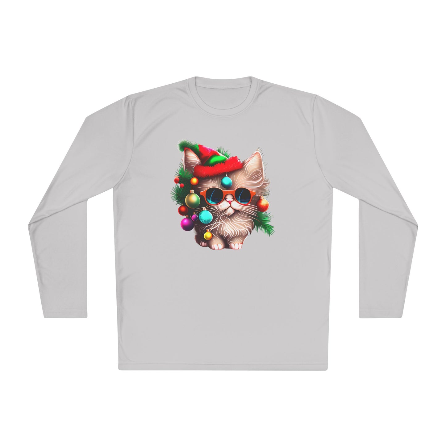Colorful Christmas Tree Kitty Adult Long Sleeve Tee