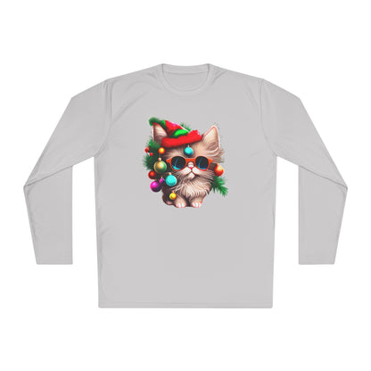 Colorful Christmas Tree Kitty Adult Long Sleeve Tee