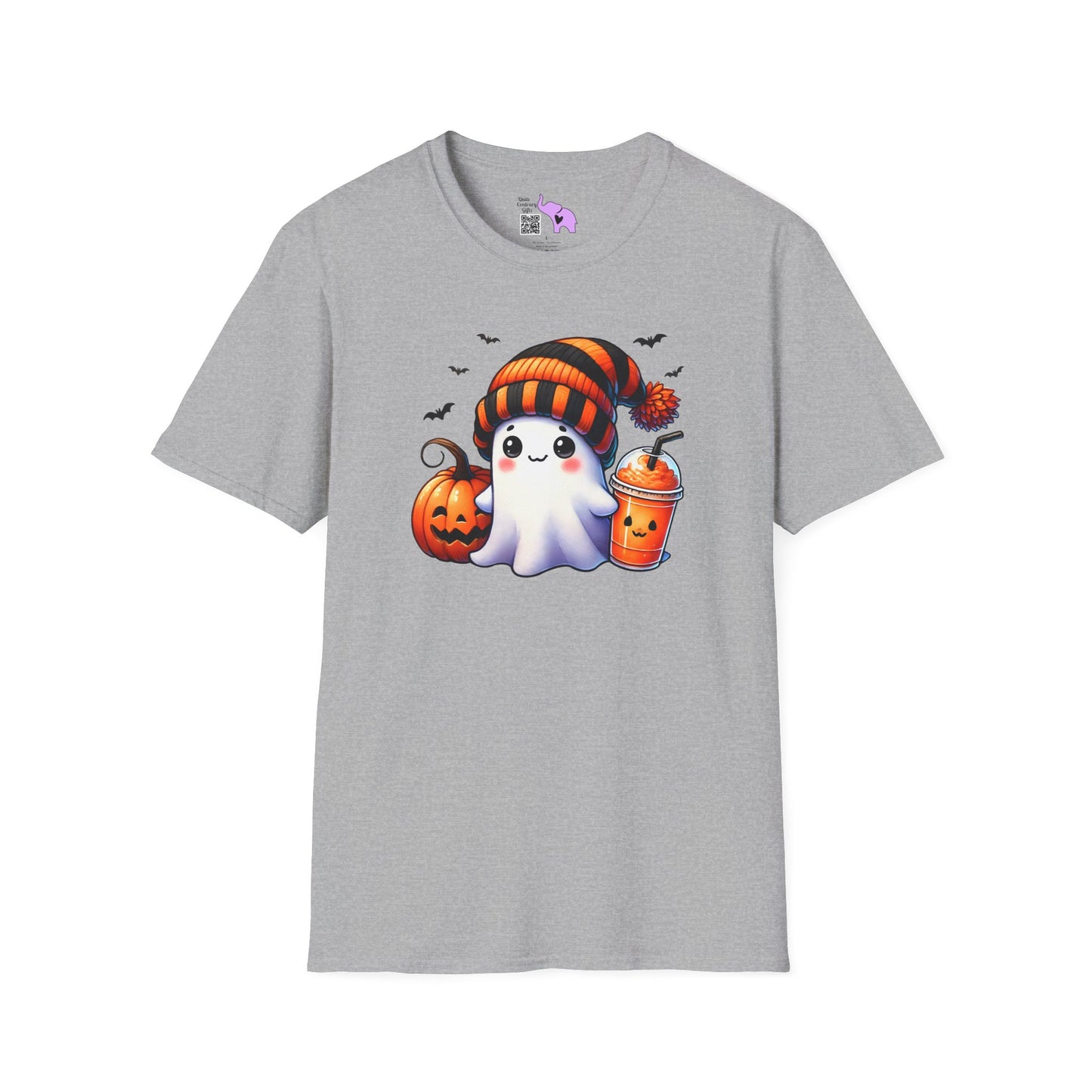 Cute Ghost w/Pumpkins Adult T-shirt