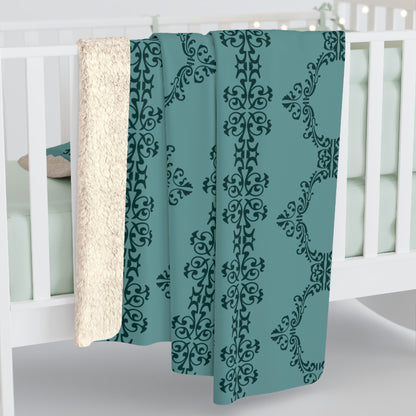 Teal Lace Pattern Sherpa Fleece Blanket