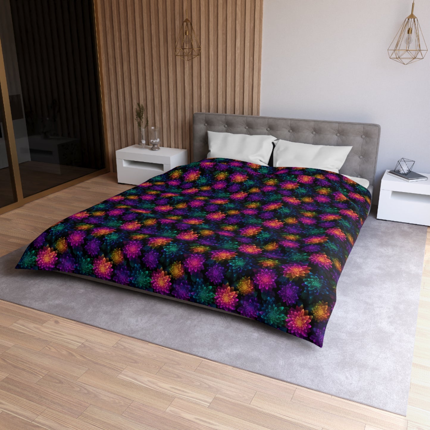 Neon Lotus Blooms Duvet Bedding Set