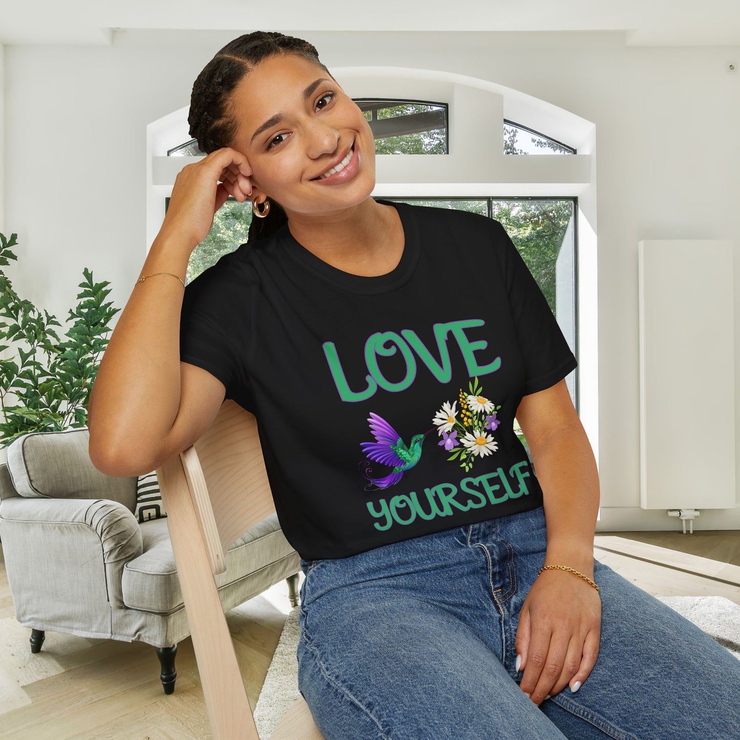 Love Yourself w/Hummingbird Adult T-shirt