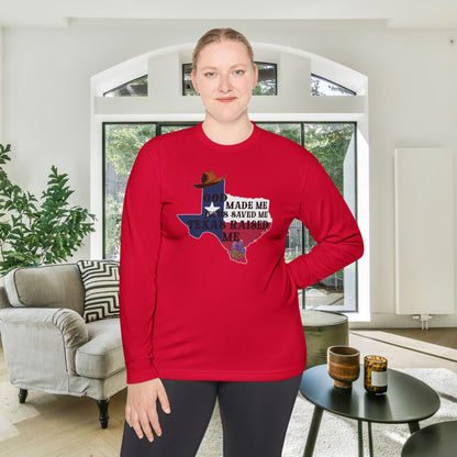 God Made Me Jesus Saved Me Texas Raised Me Adult Long Sleeve Tee