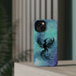 Phoenix Silhouette Over Teal Nebula MagSafe® Compatible Tough Case for iPhone