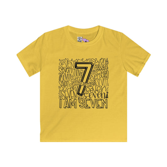 I Am Seven Typography Youth Softstyle Tee