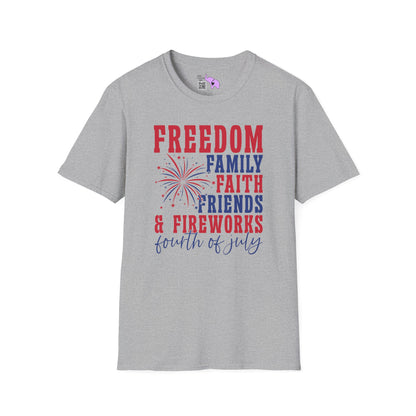 Freedom Family Faith Friends Fireworks 4th of July Adult T-shirt