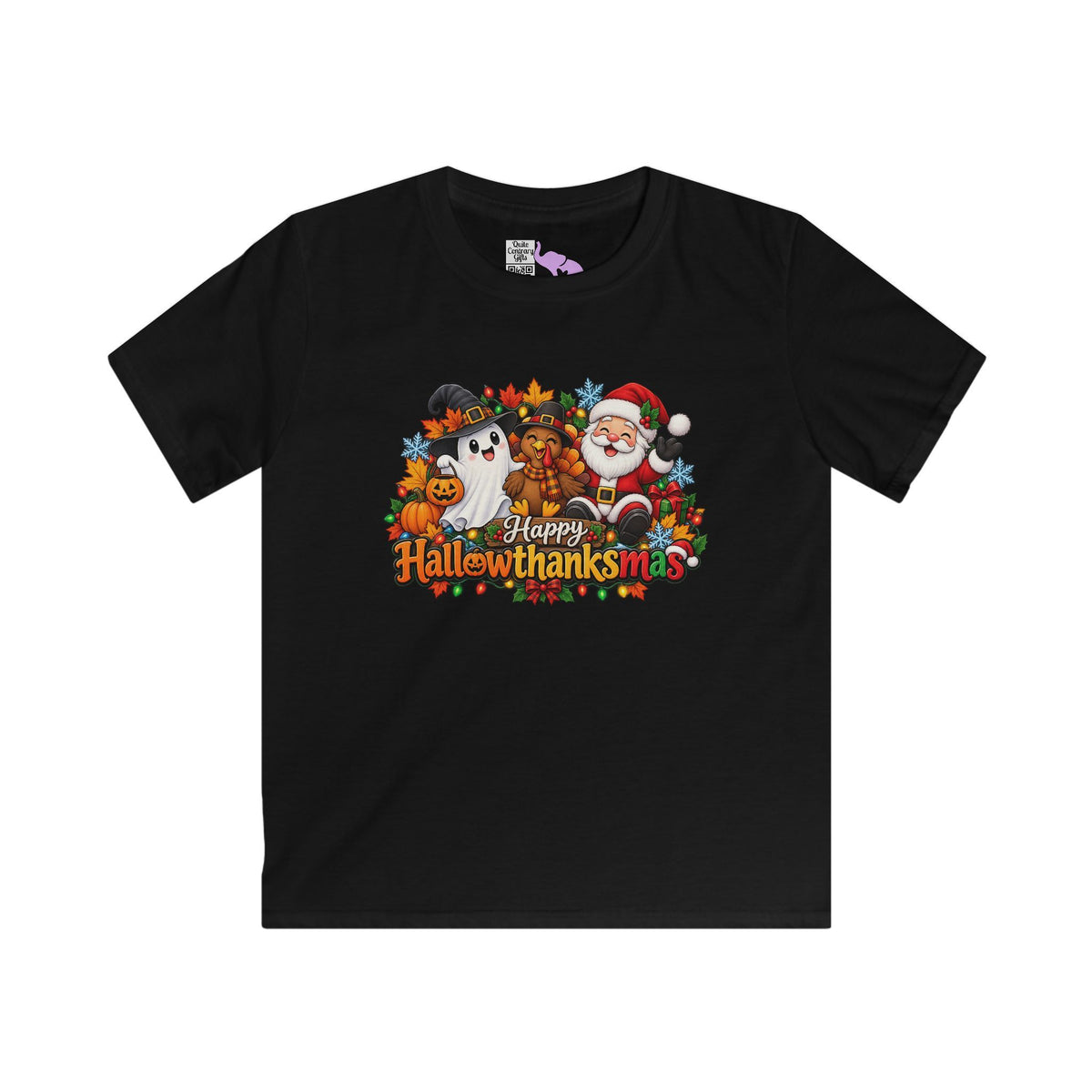 Happy Hallowthanksmas (Ghost/Turkey/Santa) Youth Softstyle Tee