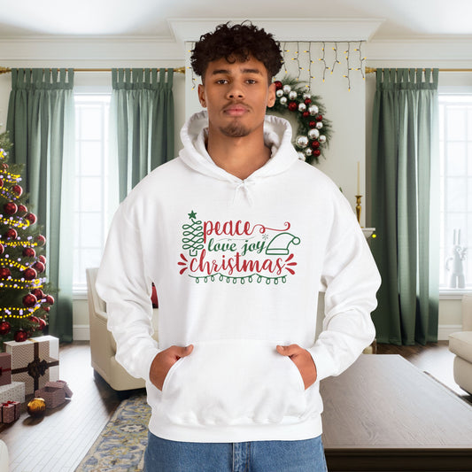 Peace Love & Joy Christmas Adult Heavy Blend™ Hooded Sweatshirt
