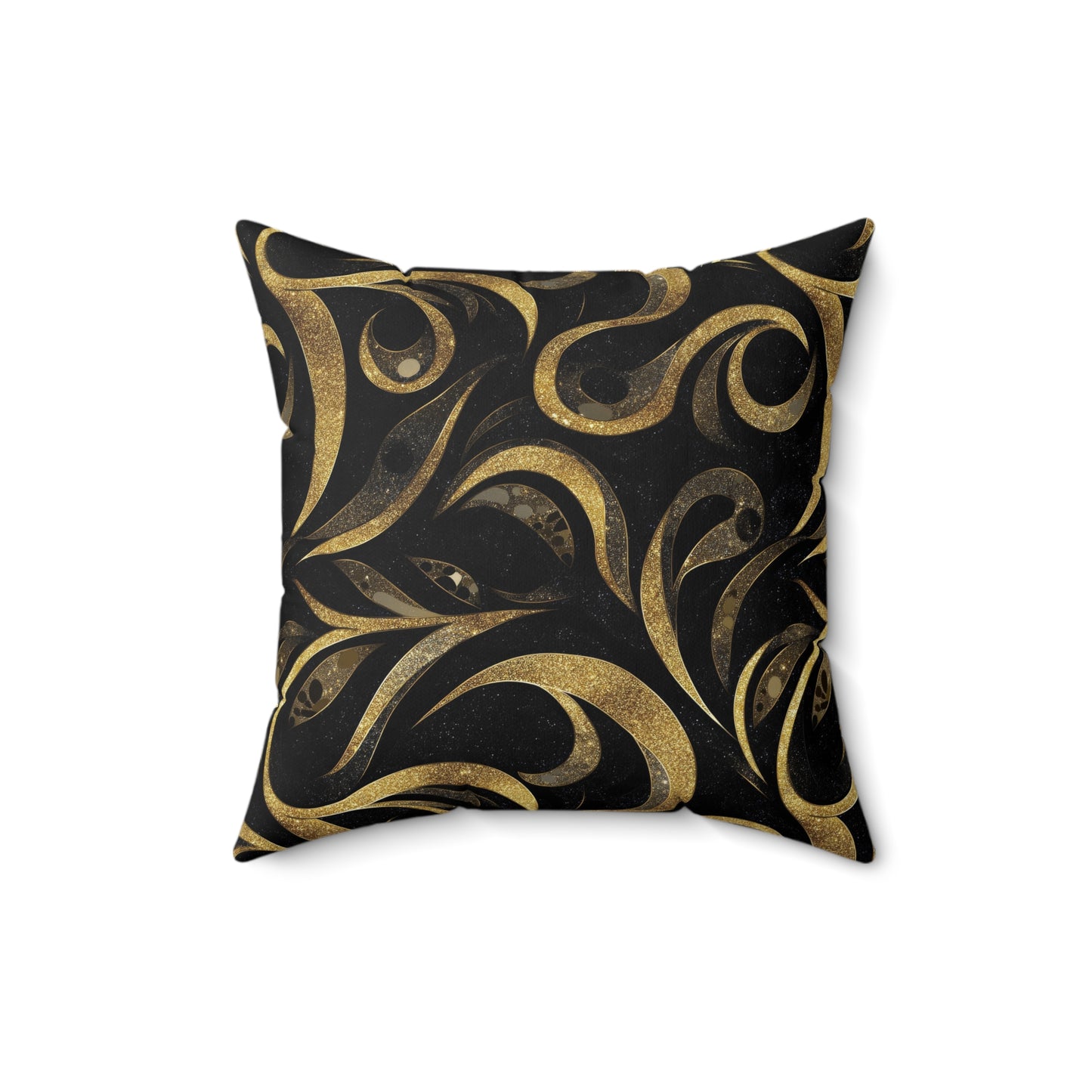 Golden Noir Swirl Throw Pillow