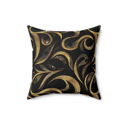 Golden Noir Swirl Throw Pillow
