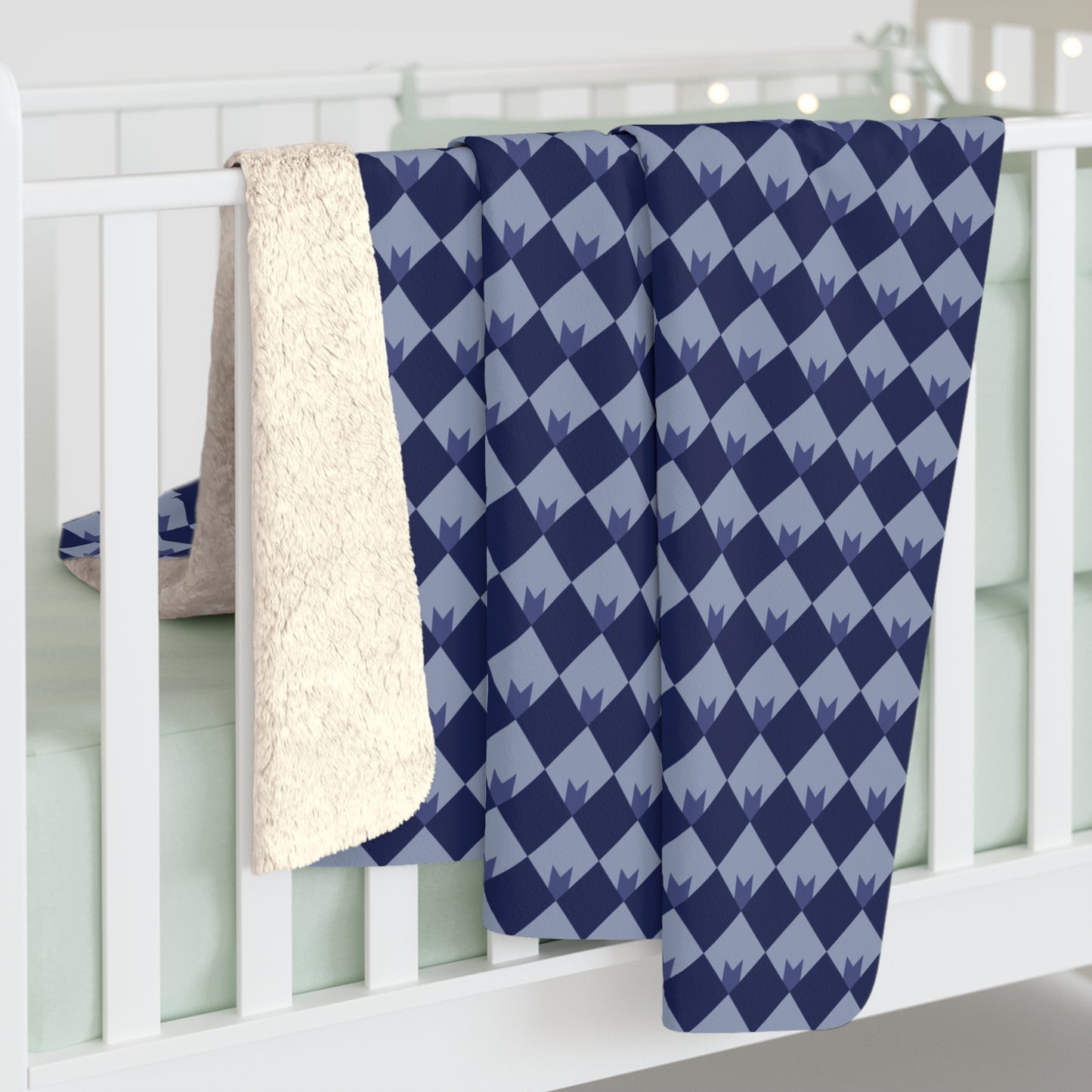 Diamond Bloom-Navy & Periwinkle Fleece Blanket