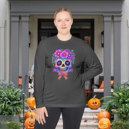Neon Sugar Skull w/Floral Crown Adult Long Sleeve Tee