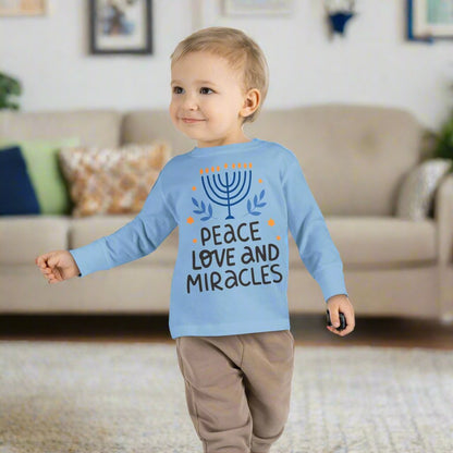 Hanukkah Peace Love & Miracles 1 Toddler Long Sleeve Tee