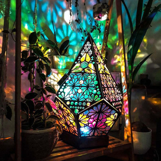 Wooden Hollow Bohemian Colorful LED Projection Lamp