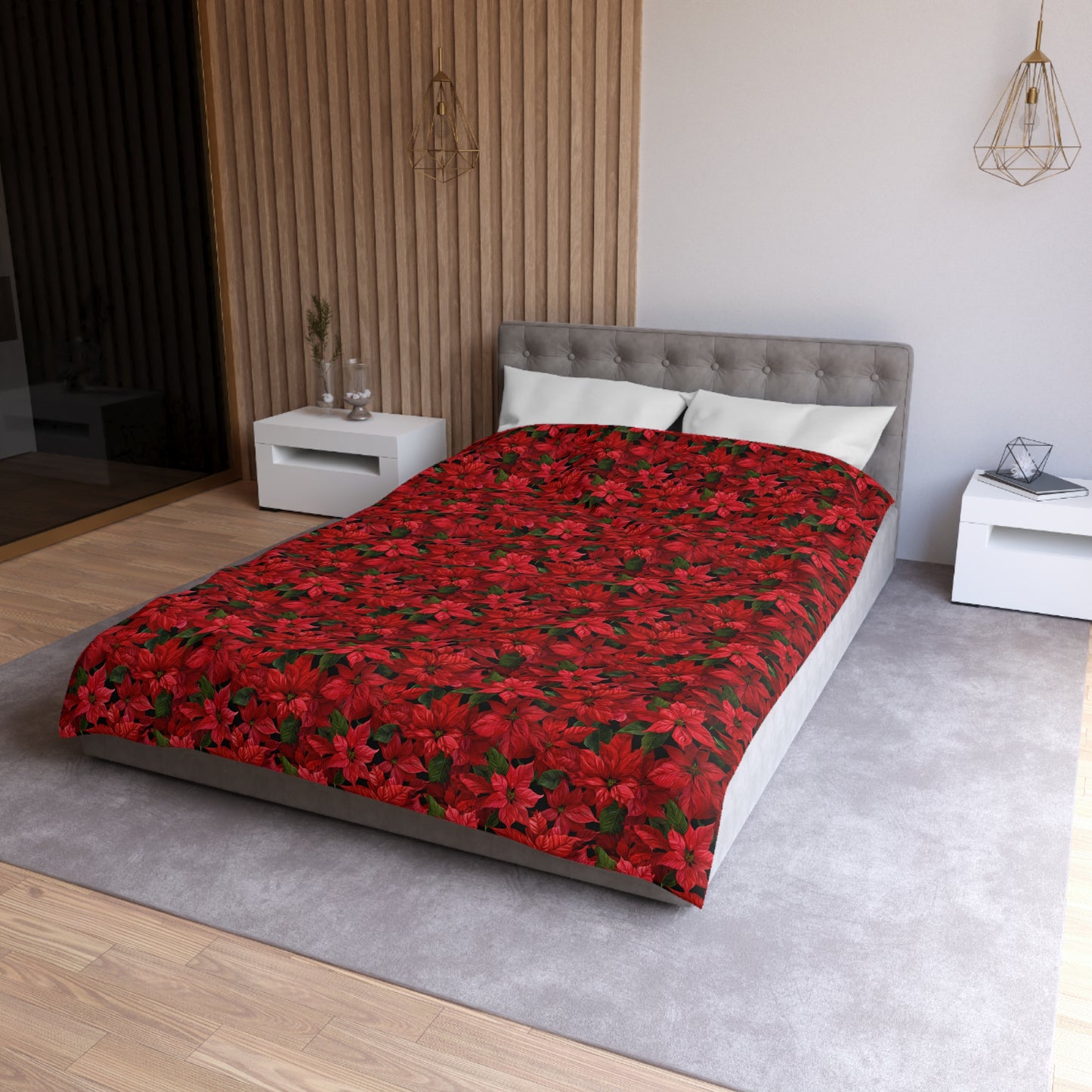 Copy of Winter Poinsettia Garden Microfiber Duvet Cover