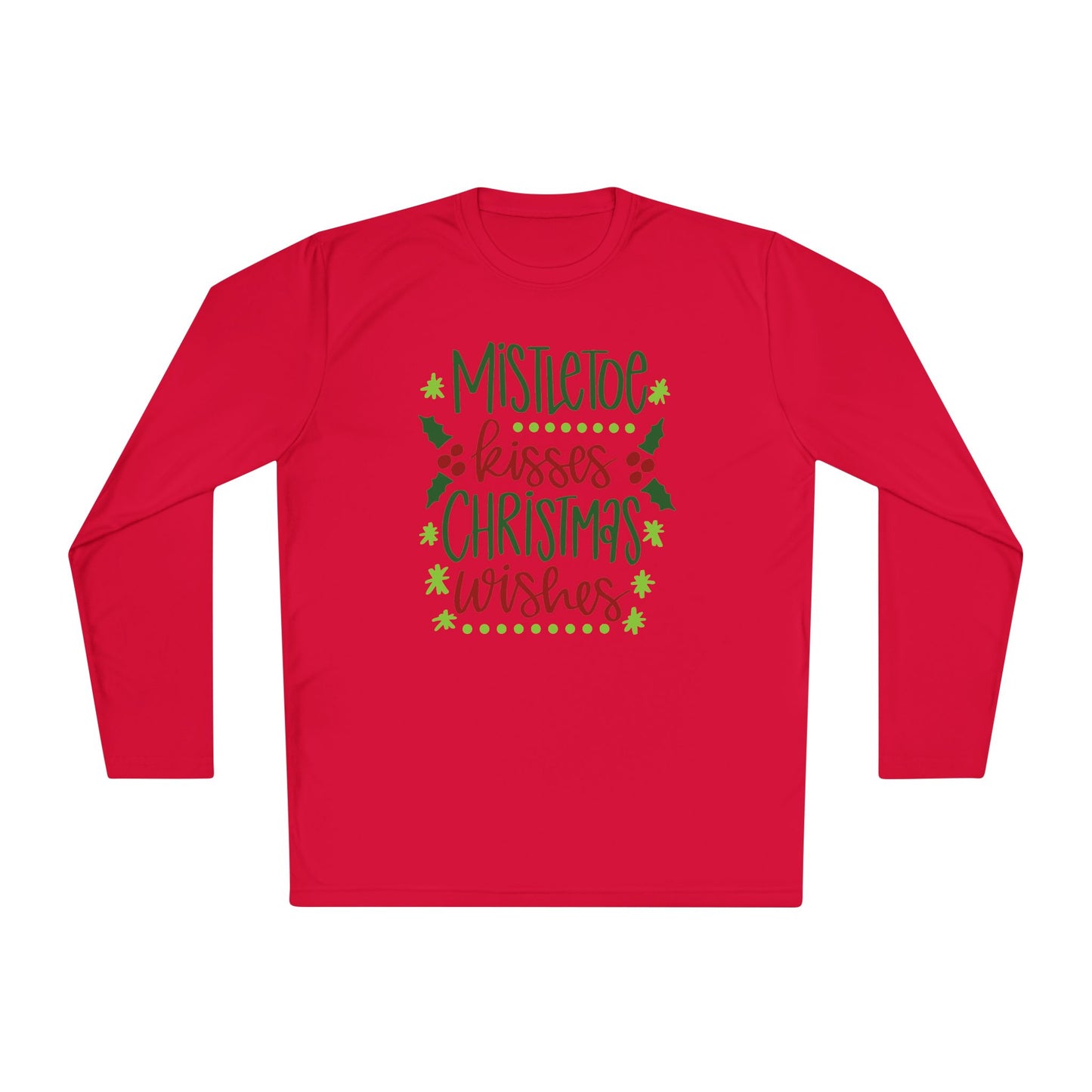 Mistletoe Kisses Christmas Wishes Adult Long Sleeve Tee