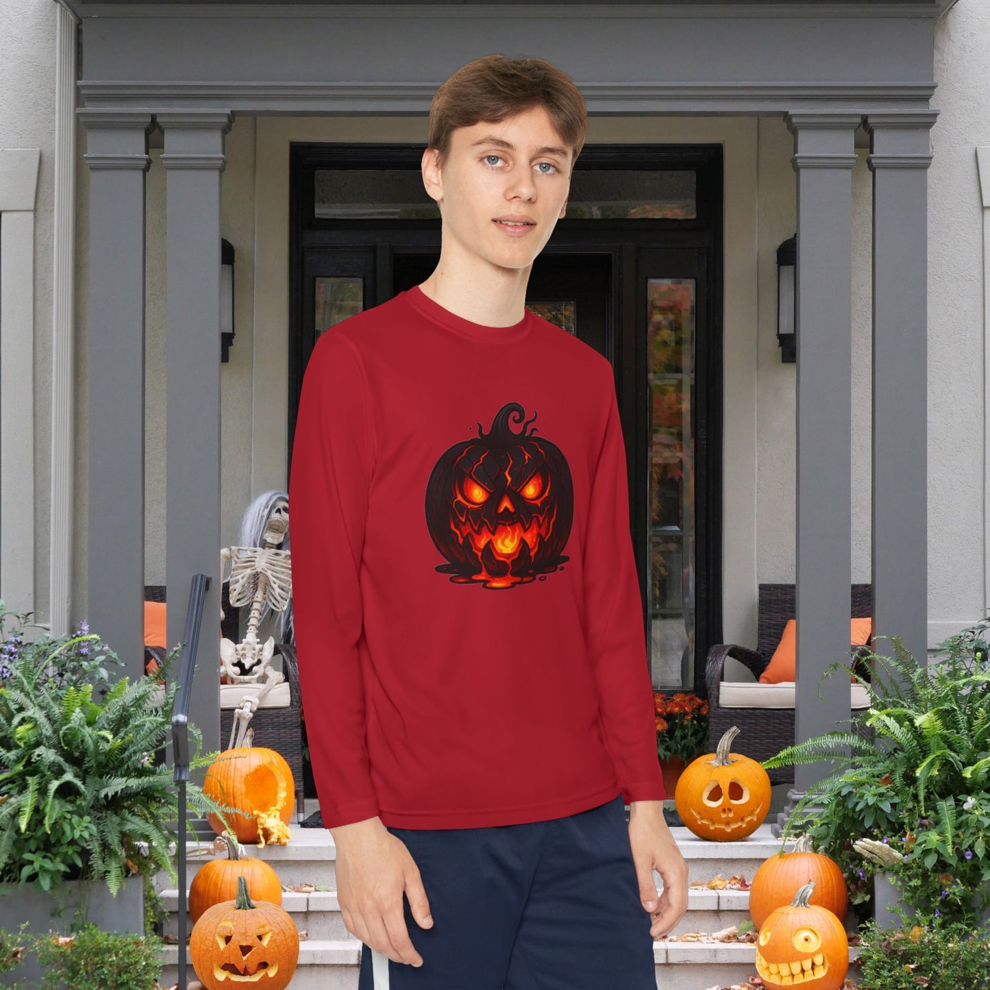 ""Inferno Jack-O’-Lantern Youth Long Sleeve Tee