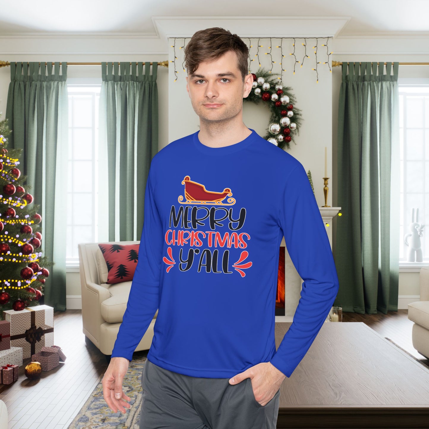 Merry Christmas Y'all Adult Long Sleeve Tee