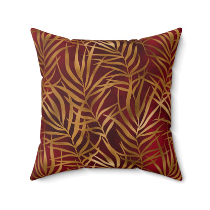 Crimson Palm Veil Throw Pillow