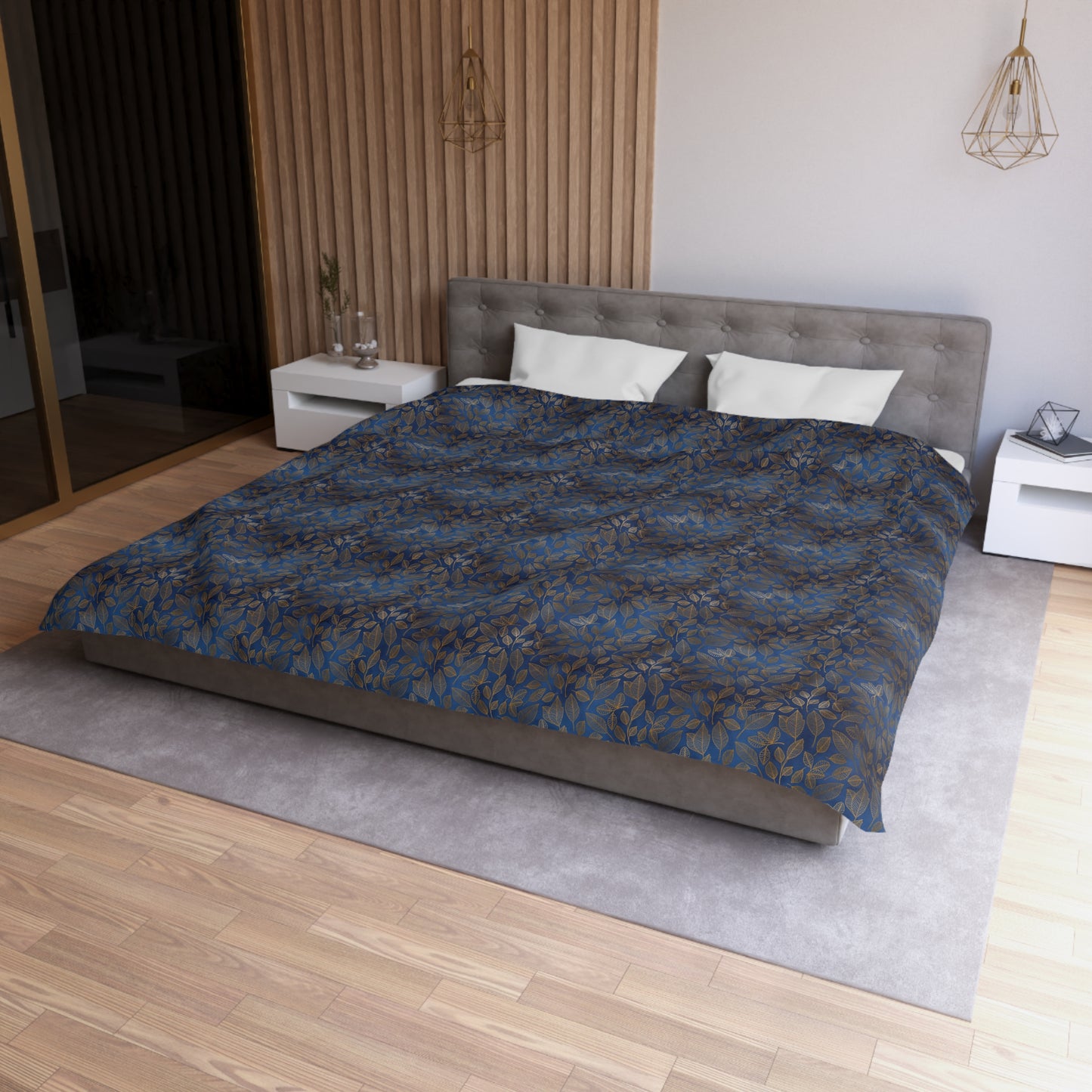 Navy & Gold Botanica Microfiber Duvet Cover