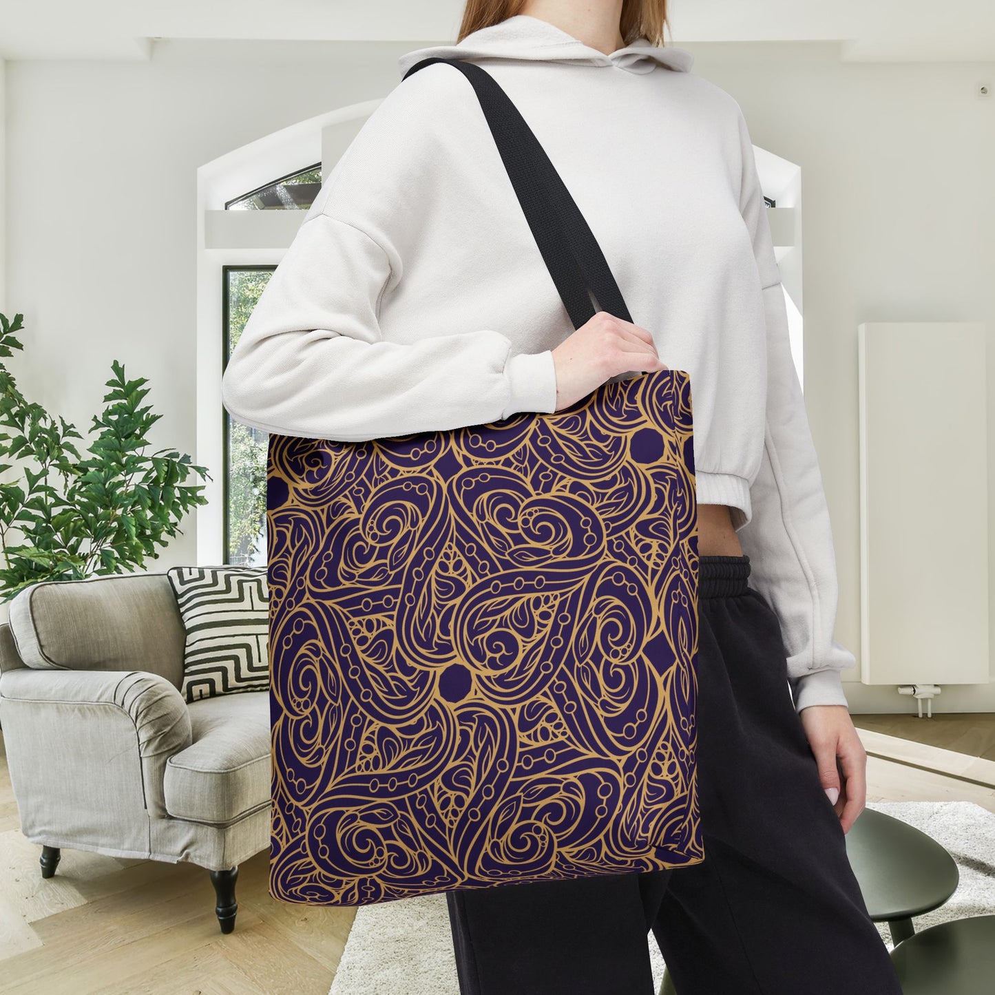 Golden Amethyst Radiance Mandala Canvas Tote Bag