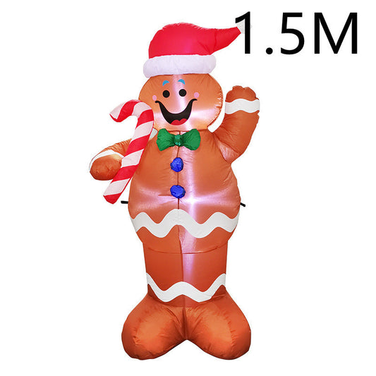 5ft Inflatable Gingerbread Man with Candy Cane & LED Lights – Outdoor Christmas Yard Decoration